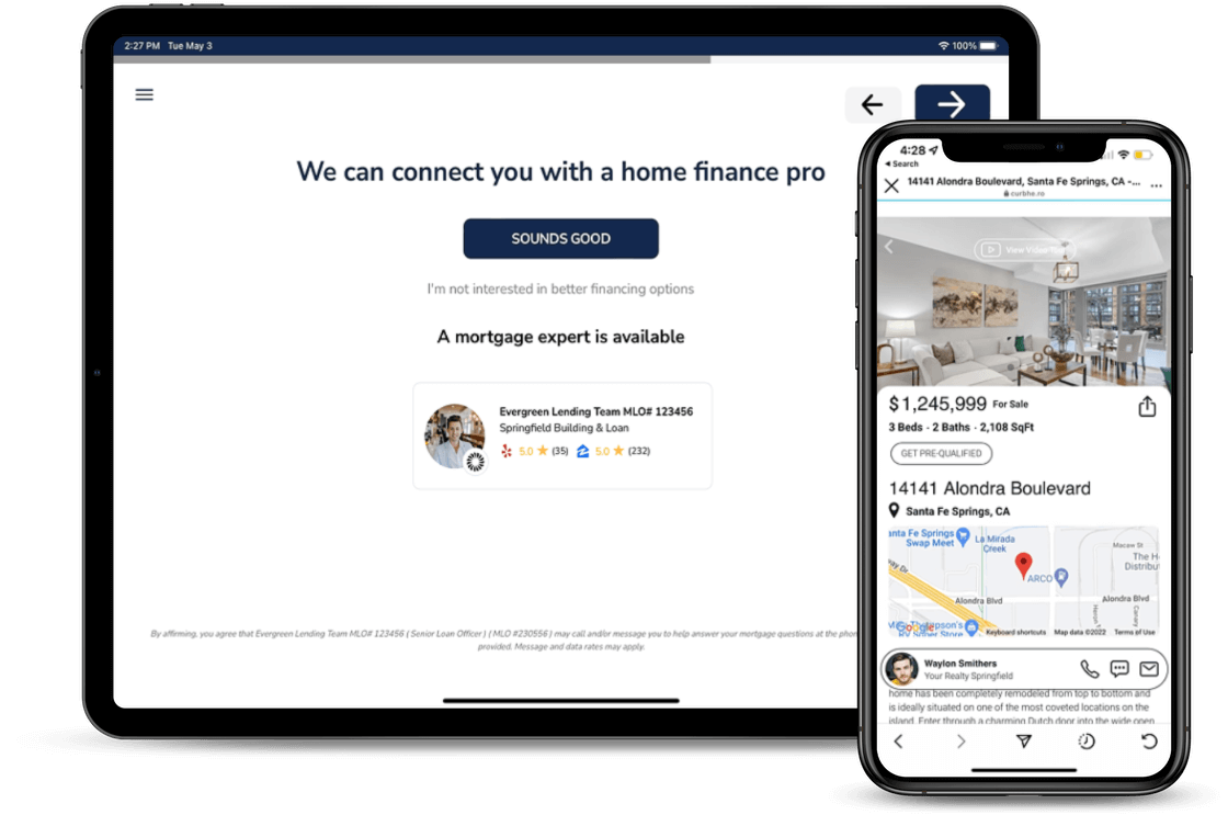 ipad and iphone- ipad with mortgage question and iphone with microsite